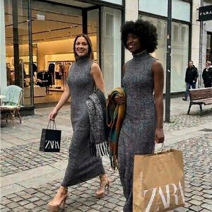 Zara Women's Charcoal Sleeveless Knit Dress